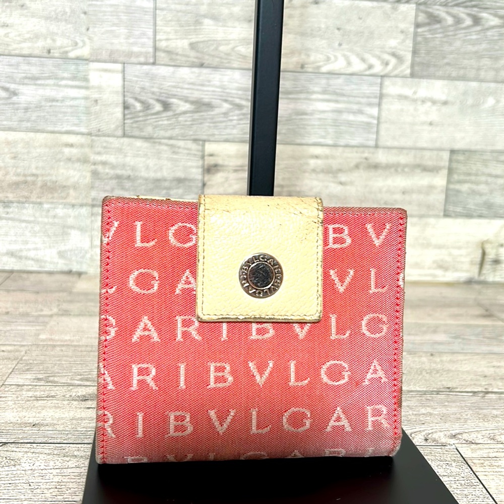 BVLGARI VINTAGE pink & tan denim wallet RARE
